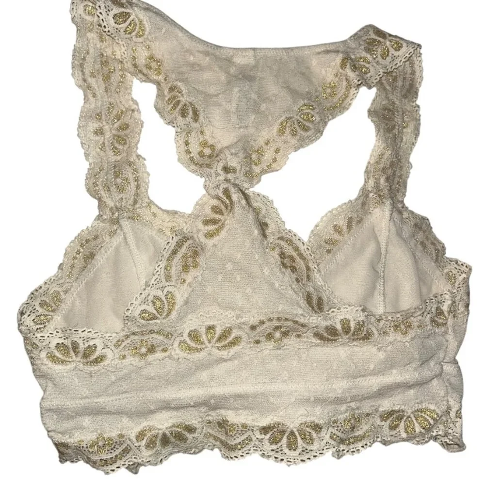 Free People Intimately ivory lace trimmed racer back bra top XS